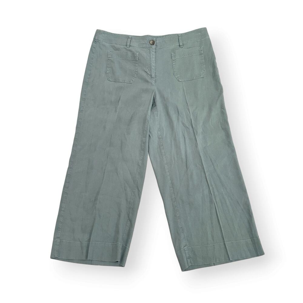 J Jill Linen Stretch Crop Wide Leg Pants Capri M Petite Sage Green Patch Pockets